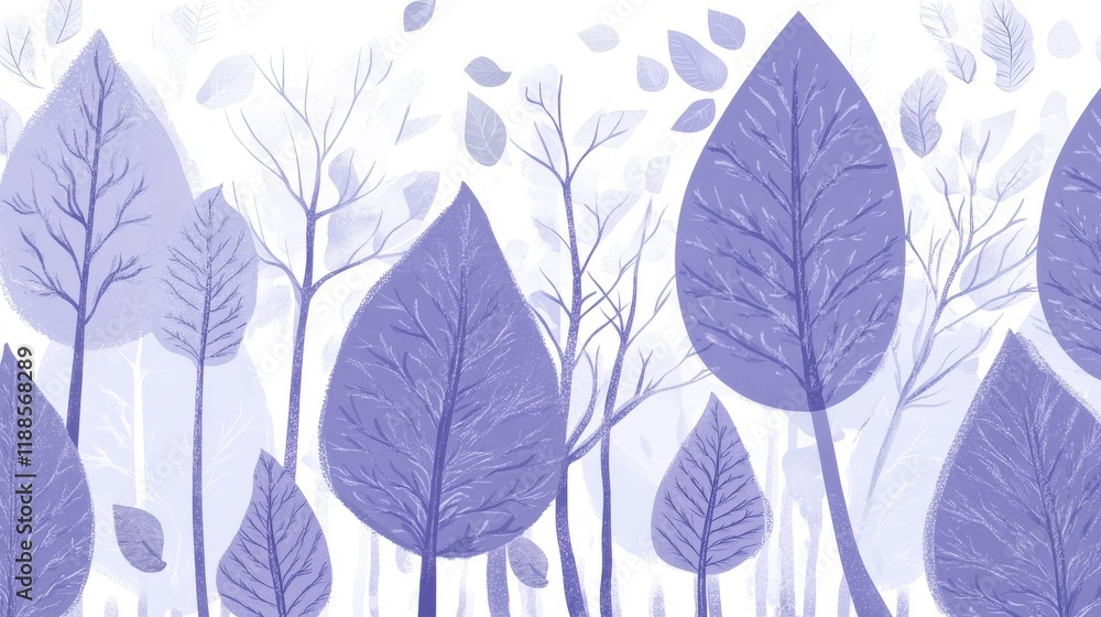 Obraz premium Serene Purple Forest Scene: A Delicate and Whimsical Illustration of Winter Trees and Leaves in a Soft Purple Color Palette. Perfect for Nature Lovers and Art Enthusiasts.