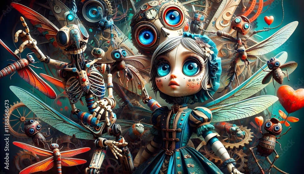 Naklejka premium Almas Mecánicas: Libélulas de Éter