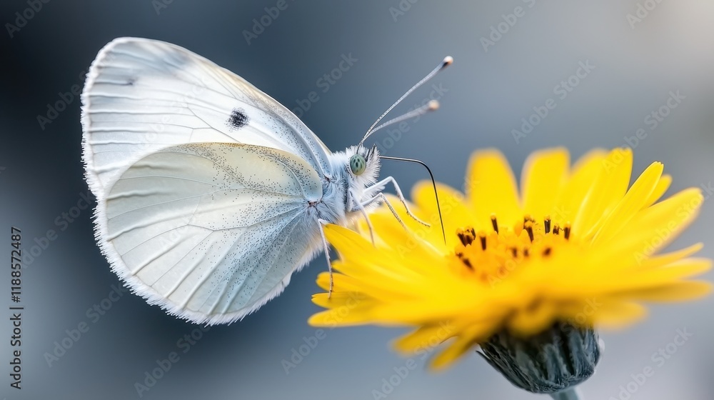 A white butterfly sitting on a yellow flower A white butterfly sitting on a yellow flower