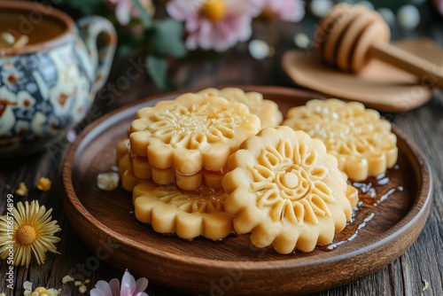 Traditional Korean sweets and honey cookies hangwa photo