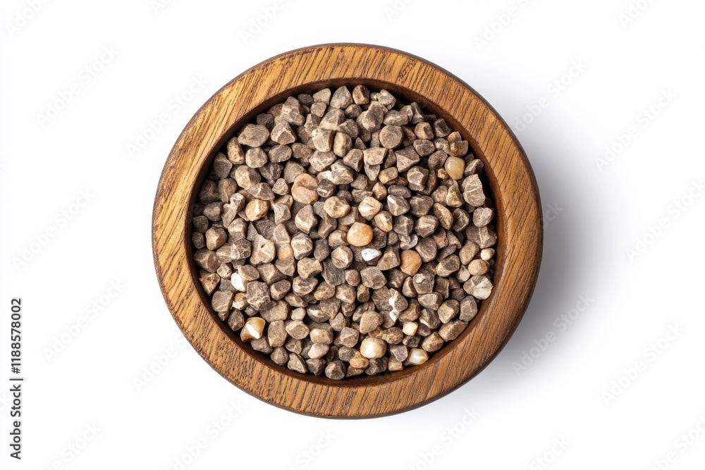 Wood bowl containing Job s tears viewed from above on a white background Wood bowl containing Job s tears viewed from above on a white background
