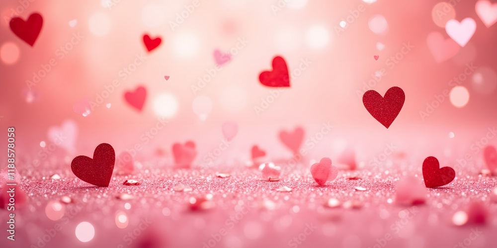 Red hearts falling on a sparkly pink background, creating a romantic and festive Valentine's Day atmosphere. Perfect for love-themed designs. Red hearts falling on a sparkly pink background, creating a romantic and festive Valentine's Day atmosphere. Perfect for love-themed designs.