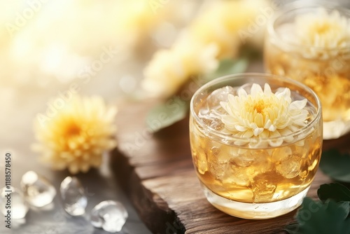 Wooden ice with chrysanthemum tea from China photo