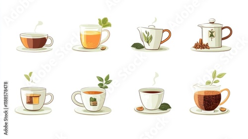 Herbal rooibos tea template collection. Vector illustration cartoon flat icon set isolated on white background. photo