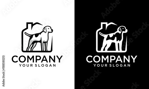 Creative Dog care home logo vector. Health care pet house logo design