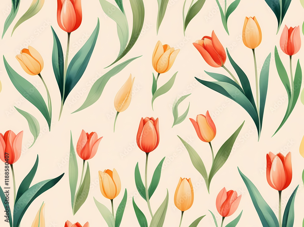 Obraz premium Orange and Yellow Tulip Seamless Pattern