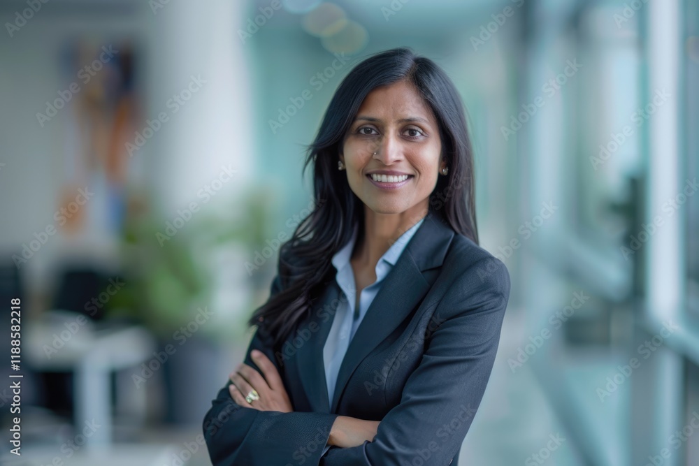 Naklejka premium Indian woman CEO in Toronto office leadership motivation and happiness.