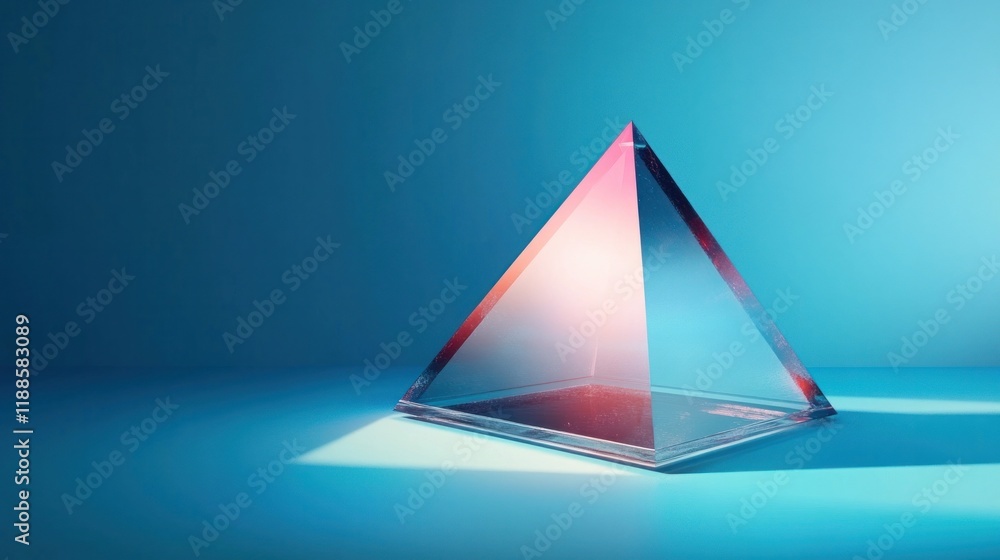 Abstract 3D geometric pyramid shape made of triangles in blue and red color Minimalist digital rendering with simple modern design and futuristic concept Abstract 3D geometric pyramid shape made of triangles in blue and red color Minimalist digital rendering with simple modern design and futuristic concept