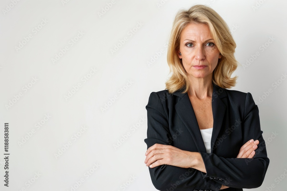 Confident mature woman in formalwear posing against white background. Confident mature woman in formalwear posing against white background.