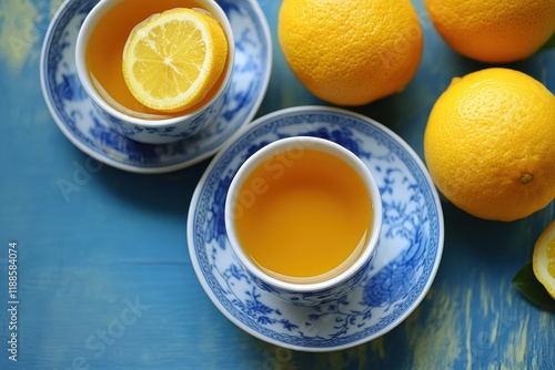 Yuja tea or Yujacha is a Korean citrus drink made by blending hot water with yuja marmalade photo