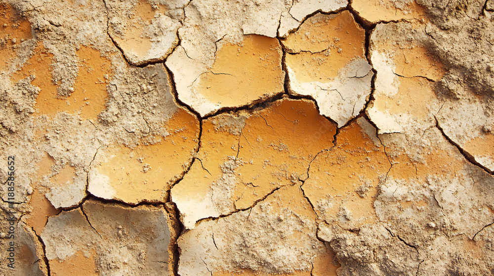 Obraz premium Cracked earth texture with dry soil and rough bark, depicting a drought-stricken, arid landscape Brown clay texture background.