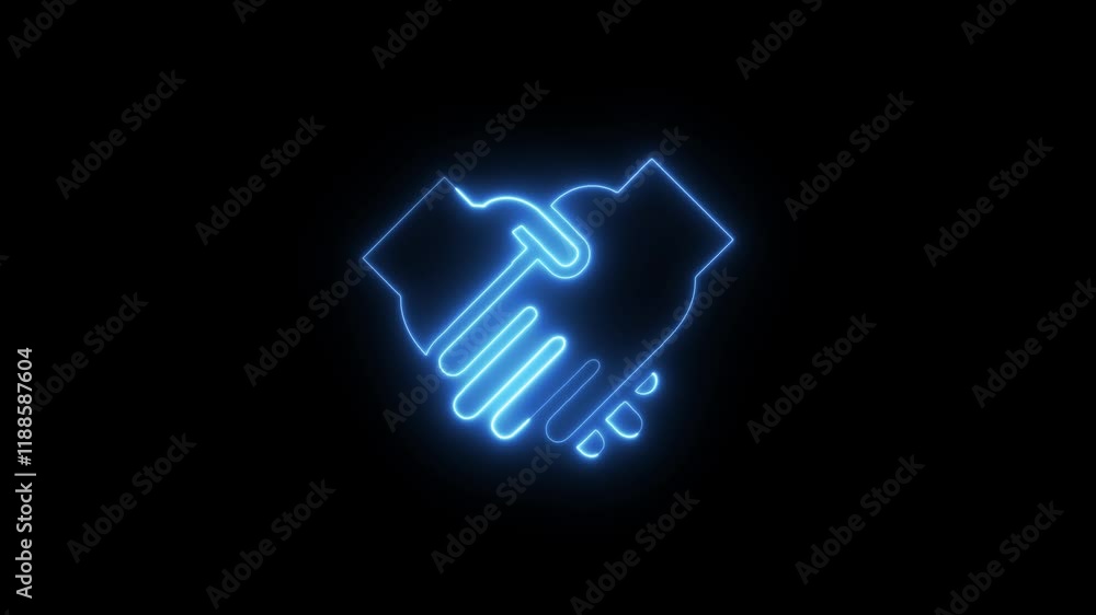 deal handshake on digital technology blue neon motion graphic loop animation style deal handshake on digital technology blue neon motion graphic loop animation style