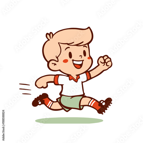 Wallpaper Mural Happy cartoon boy running with excitement in a red-and-green uniform, full of energy and joy. A vibrant and engaging character illustration. Isolated vector illustration. Torontodigital.ca