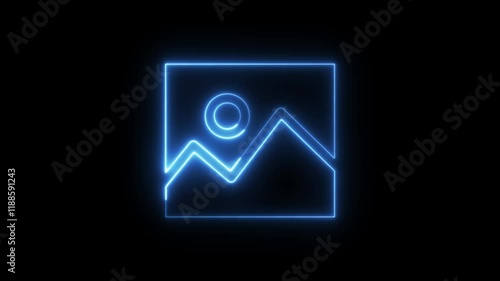 Picture icon on digital technology blue neon motion graphic loop animation style