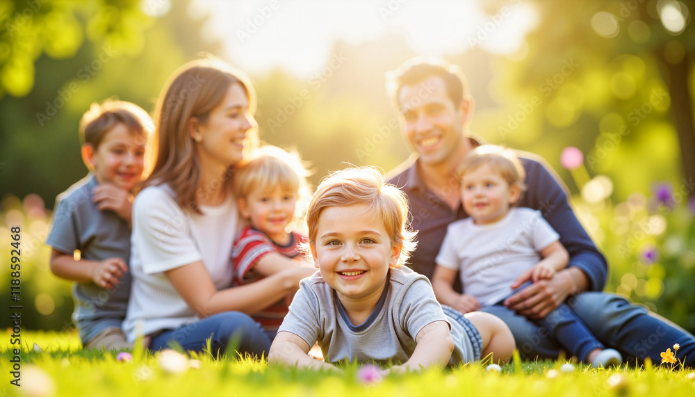 Happy family with children enjoying time together in a sunny park Happy family with children enjoying time together in a sunny park