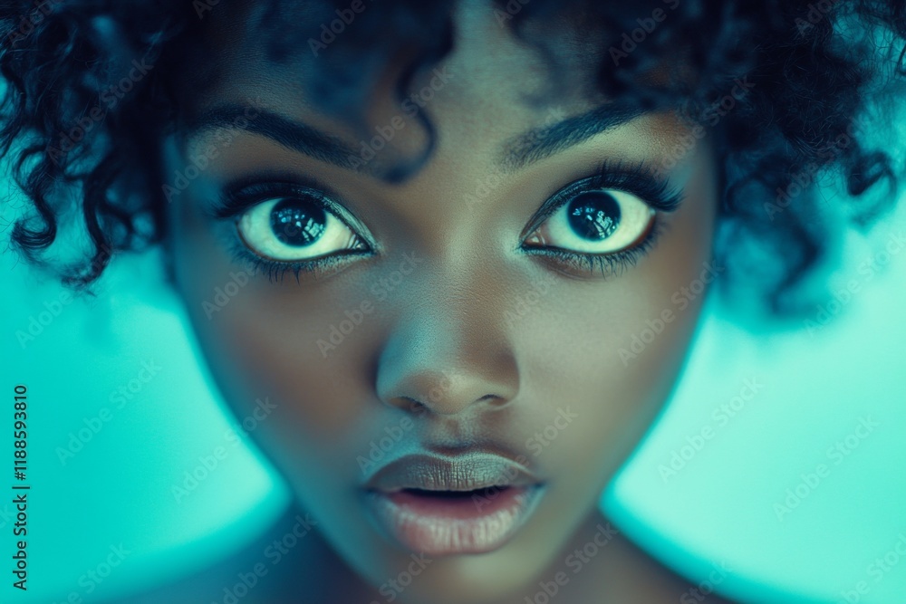 Gorgeous very startled black girl - for ads, banner and online use. Short hairdo - curly hair. Commercial ad graphic pattern. Creative black woman portraits. Black woman in advertising. Gorgeous very startled black girl - for ads, banner and online use. Short hairdo - curly hair. Commercial ad graphic pattern. Creative black woman portraits. Black woman in advertising.