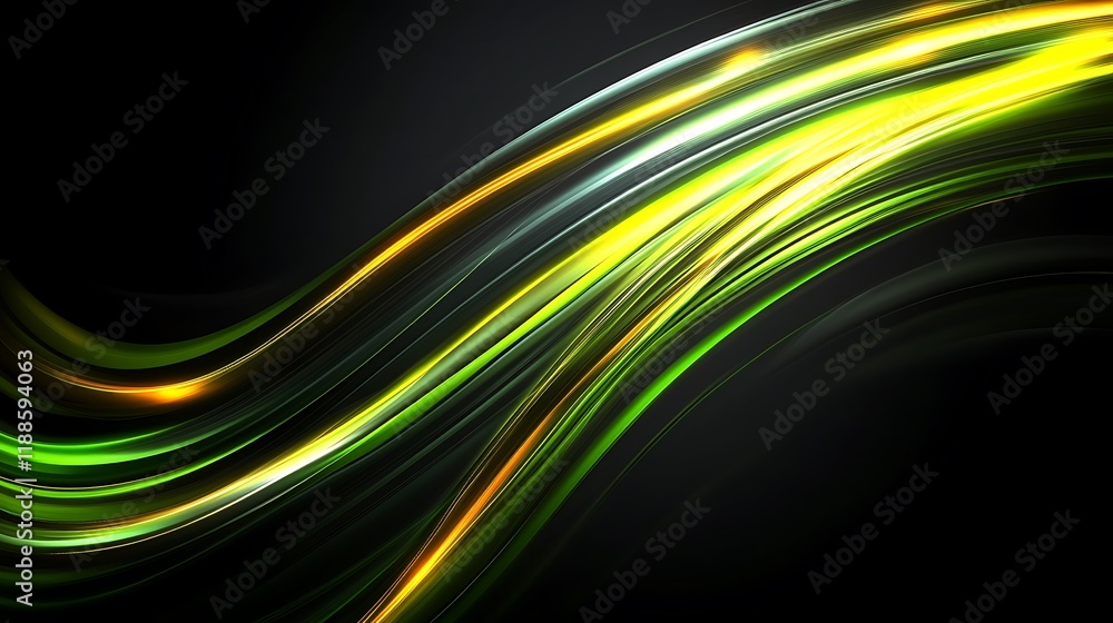 Obraz premium Abstract glowing green and yellow dynamic curves