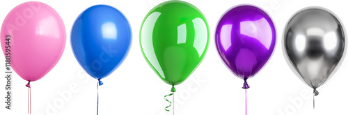 Colorful balloons isolated on transparent background, Colorful Pink blue green purple silver Balloons 
