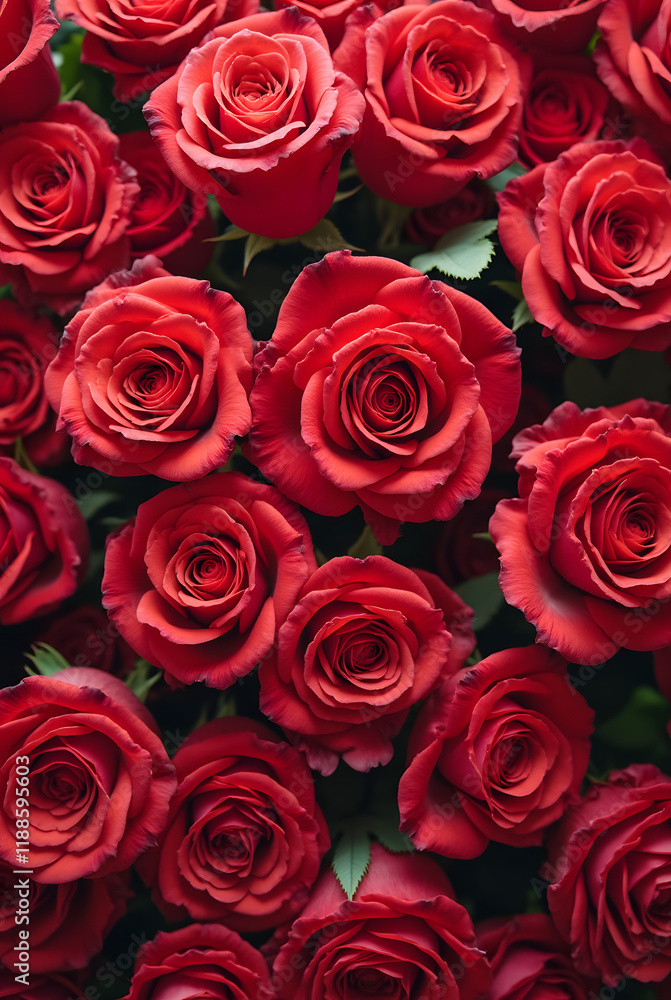 Natural fresh pattern with red roses. Top view, wall background with red roses. Natural fresh pattern with red roses. Top view, wall background with red roses.