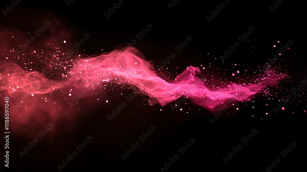 Abstract pink smoke trails against black background. Possible use Graphic design element