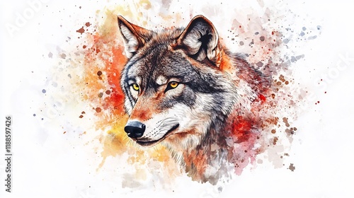 Majestic Watercolor Portrait of a Wolf in Autumn Hues