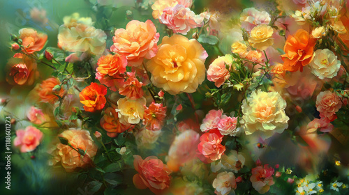 Wallpaper Mural Abstract blurred background of colorful rainbow pastel floral bouquet flowers, grunge soft colors romantic botanical gradient aesthetic flow bloom dreamy vintage texture pattern painting illustration Torontodigital.ca