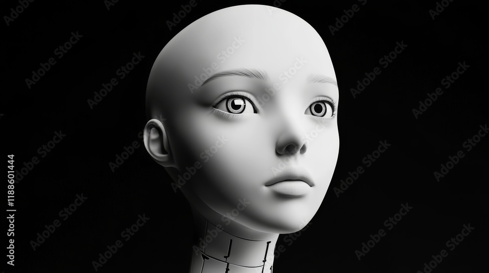 Female robot face with advanced artificial intelligence concept showcasing cybernetic design elements, digital circuitry, and high-tech innovation for ai technology, machine learning, and robotics vi Female robot face with advanced artificial intelligence concept showcasing cybernetic design elements, digital circuitry, and high-tech innovation for ai technology, machine learning, and robotics vi