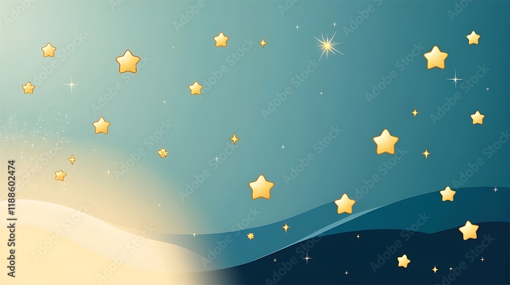 Fototapeta premium Whimsical Starry Sky Background for Business Use with Golden Star and Soft Colors