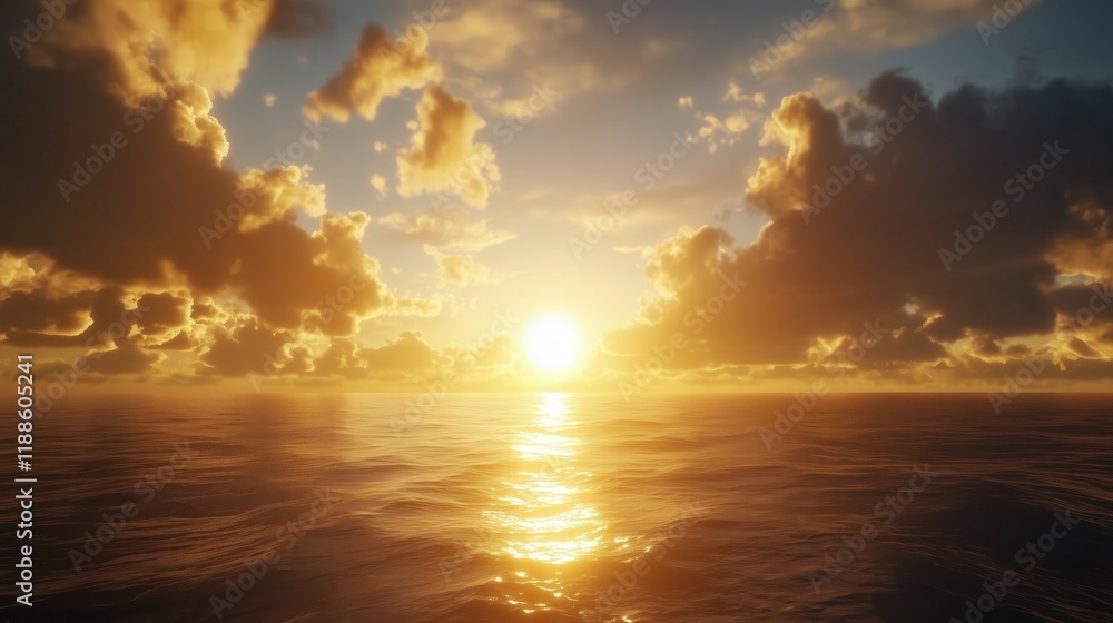 Obraz premium Sunlight streams through the cloud cover, illuminating the ocean below with radiant colors.