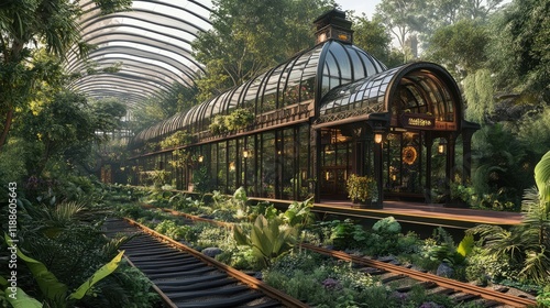 Victorian steampunk station style botanical garden design photo