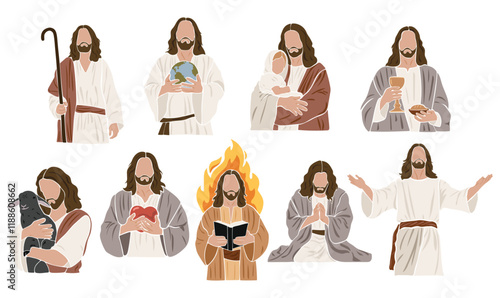 Jesus portrait set, Jesus silhouettes, christian illustration