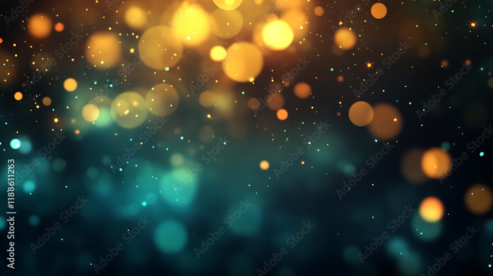 Abstract bokeh lights, golden, teal, dark background, artistic, graphic design, celebration Abstract bokeh lights, golden, teal, dark background, artistic, graphic design, celebration