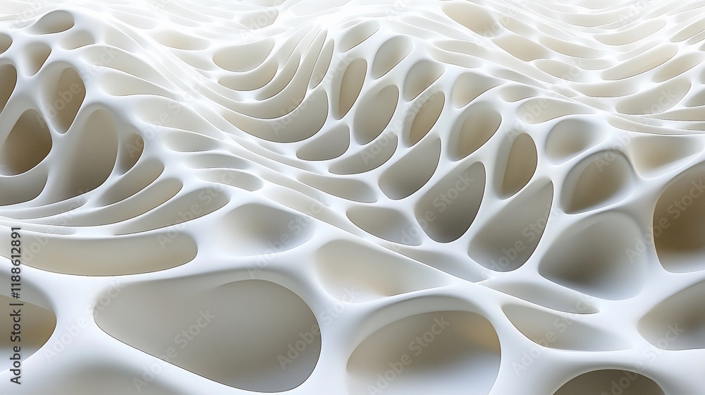 Abstract 3D render of a porous, undulating, off-white surface. Abstract 3D render of a porous, undulating, off-white surface.