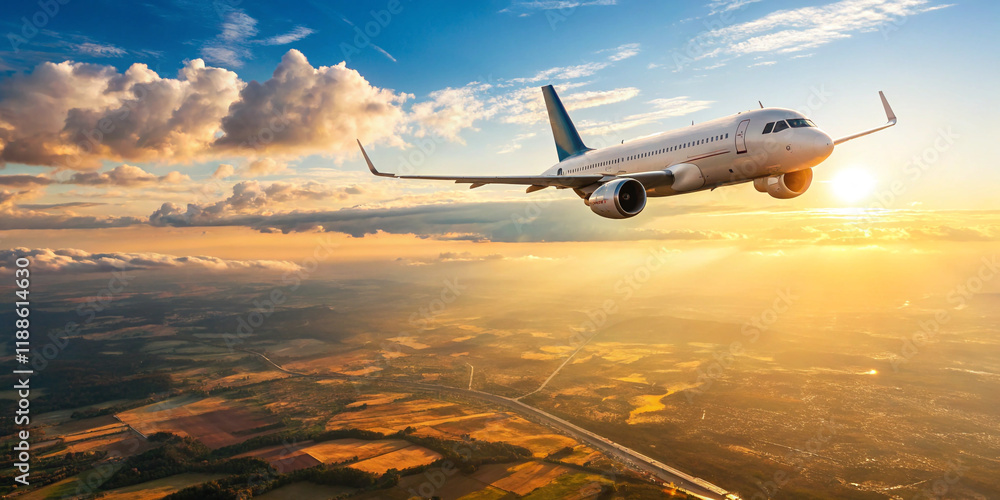 Passenger Airplane Soaring Gracefully Through the Sky Passenger Airplane Soaring Gracefully Through the Sky