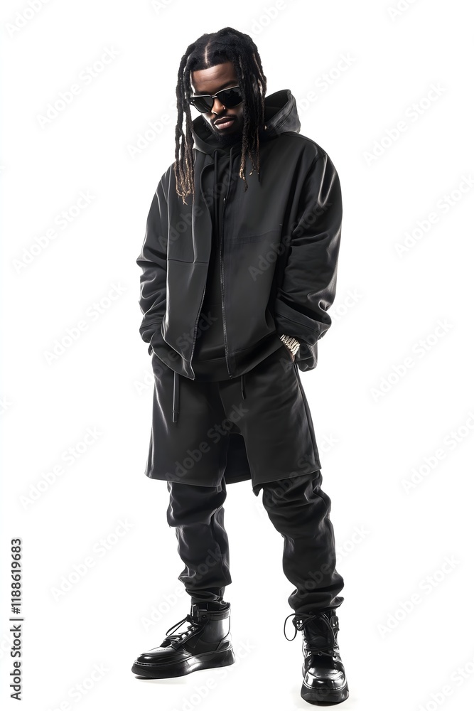 Stylish Young Man in Black Jacket and Dreadlocks Posing Against White Background - Fashion, Urban Style, and Modern Attitude Concept Stylish Young Man in Black Jacket and Dreadlocks Posing Against White Background - Fashion, Urban Style, and Modern Attitude Concept