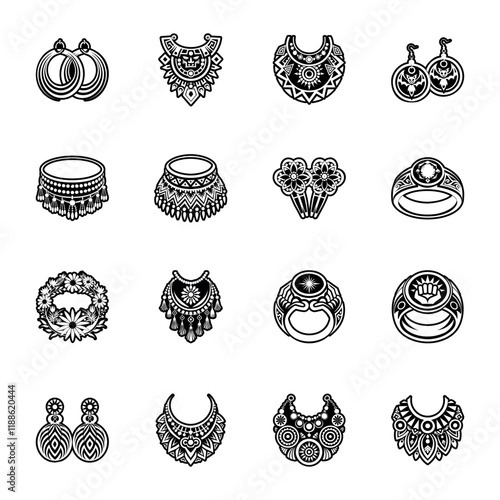 Bundle of Jewellery Accessories Glyph Style Icons 
