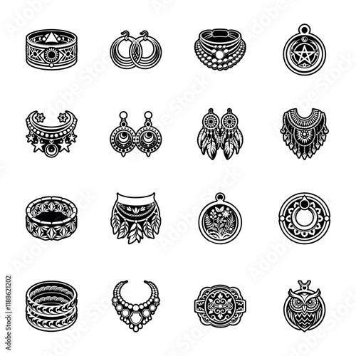 Set of Glyph Style Modern Jewellery Icons 

