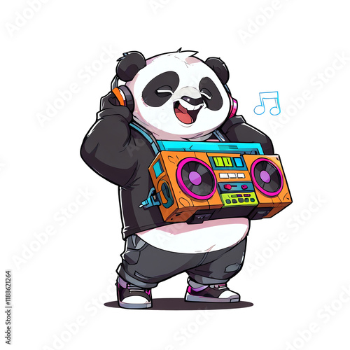 Groovy Panda DJ: A Funky Illustration of a Panda Bear with Headphones and a Boombox photo