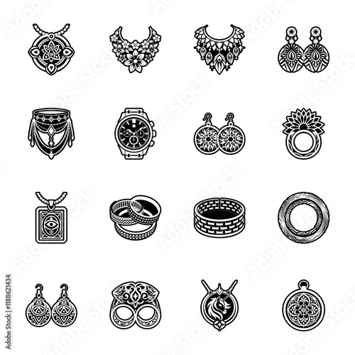 Set of Stylish Jewellery Glyph Icons 
