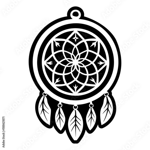 A glyph style icon of a dreamcatcher pendant