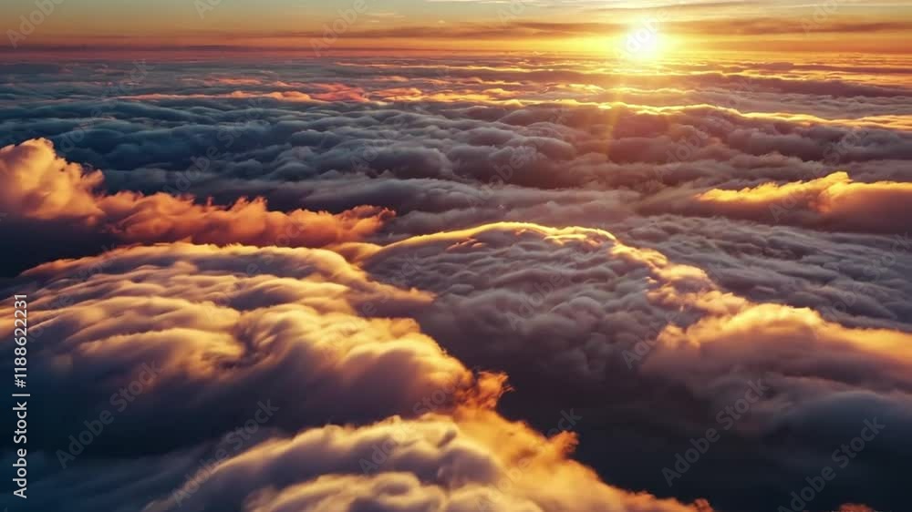 Aerial sunset cloudscape; golden hour above ocean clouds Aerial sunset cloudscape; golden hour above ocean clouds