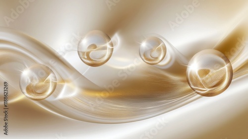 Stunning Abstract Golden Spheres in Elegant Gold Design; Modern Art with Dynamic Golden Waves; Luxury Gold Abstract Background