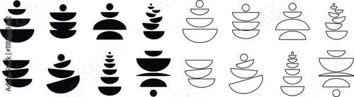 Abstract mid century modern geometric poster icon set. Bauhaus style, minimal hipster design flat line collection isolated on transparent background. Contemporary for wall decorations artwork.