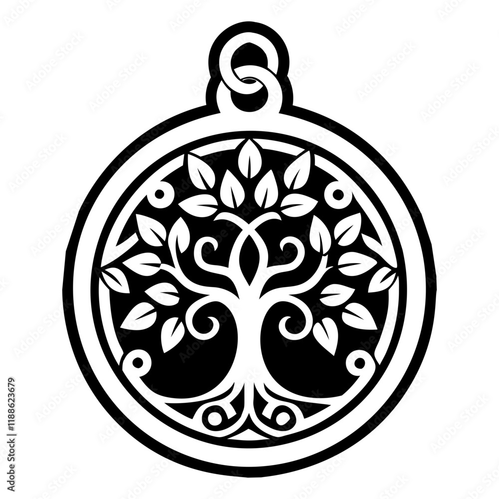 A filled style icon of a tree pendant A filled style icon of a tree pendant