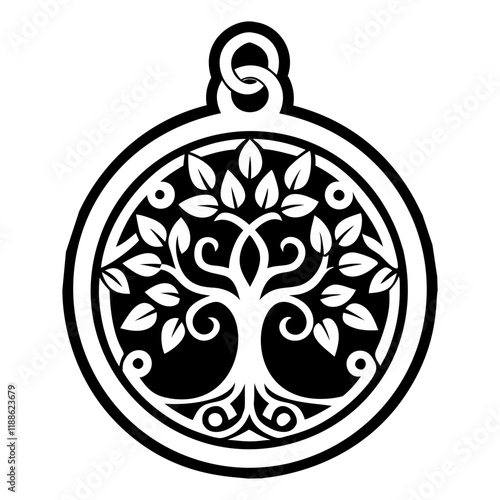 A filled style icon of a tree pendant