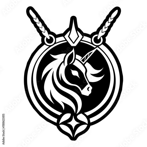 A glyph style icon of a unicorn locket