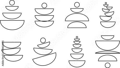 Abstract mid century modern geometric poster icon set. Bauhaus style, minimal hipster design flat line collection isolated on transparent background. Contemporary for wall decorations artwork.