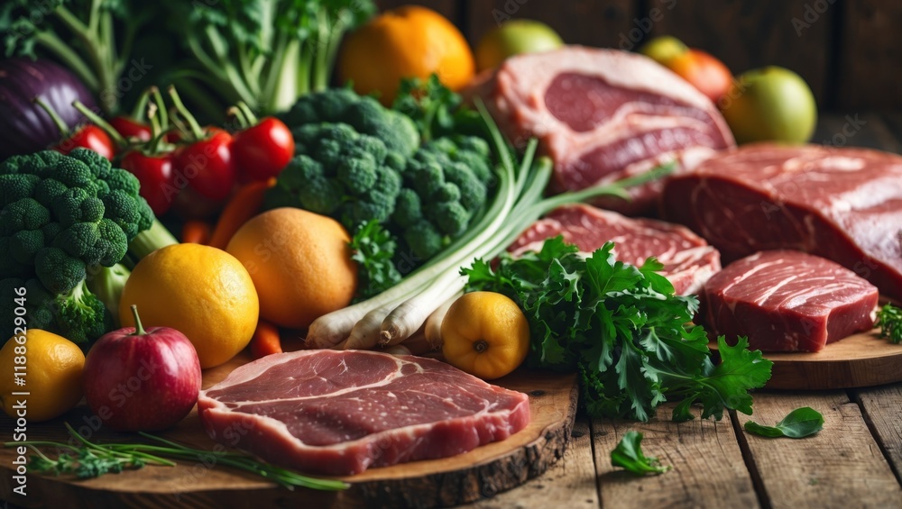 Close up of fresh ingredients for balanced meals Close up of fresh ingredients for balanced meals