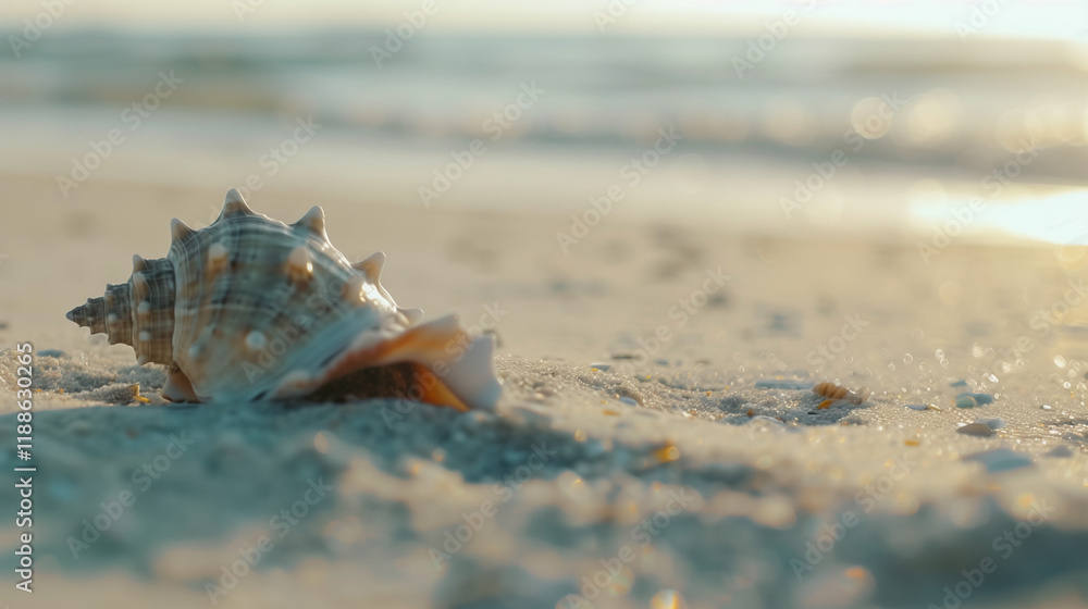 Close-up Conch Shell on Sandy Beach with White Background, Macro and Slow Motion Aesthetics. Natural Seashell Texture and Oceanic Elegance. Close-up Conch Shell on Sandy Beach with White Background, Macro and Slow Motion Aesthetics. Natural Seashell Texture and Oceanic Elegance.