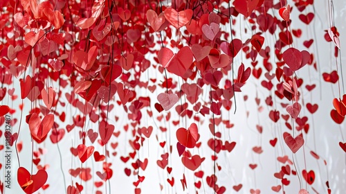 Red hearts hanging from the ceiling